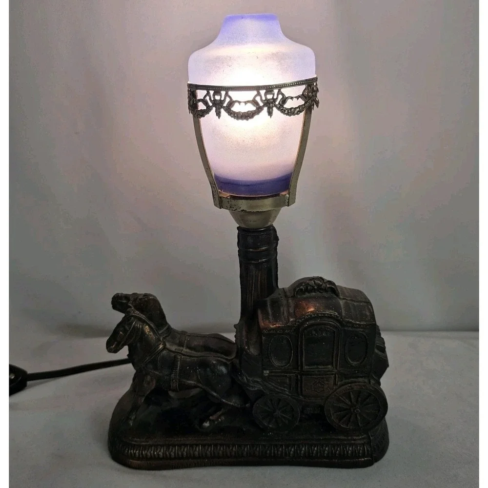 VTG Victorian Lamp Cinderella Carriage Street Lamp Bakelite Switch Cobalt Glass